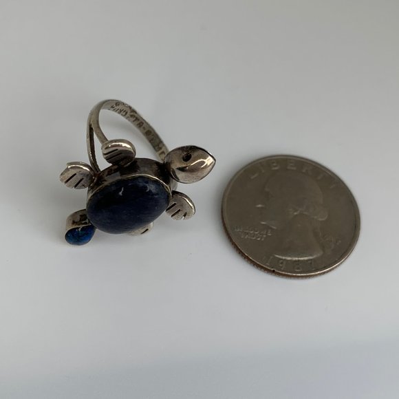 925 Amethyst and Lapis Lazuli Turtle Ring - Sz 6.5 - Picture 4 of 5